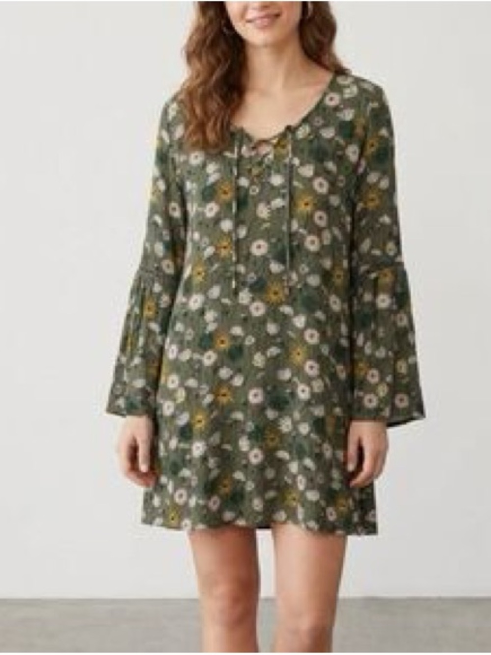 Mossimo Supply Co. Olive Green Floral Lace-Up Mini Dress